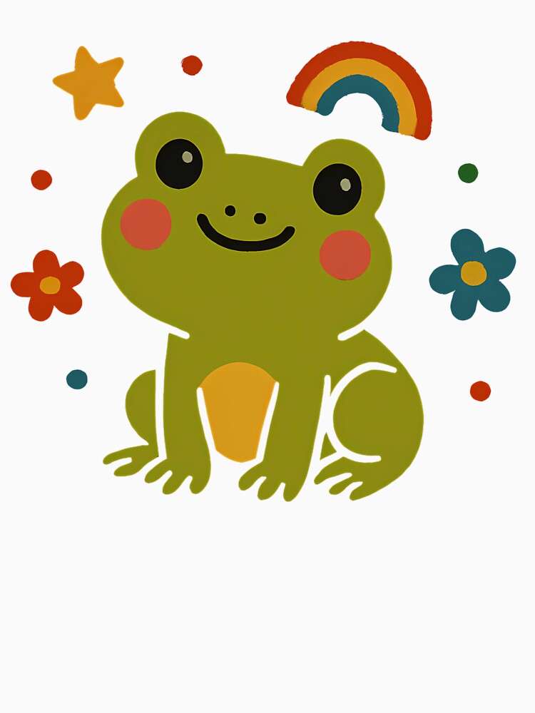 Kawaii Rainbow Frog Smiling Under the Stars – Cute Happy Frog Aesthetic Shirt Design by zeecharmtee