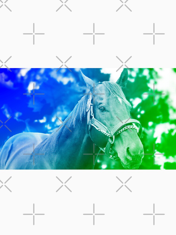 Thoroughbred horse portrait - green and blue halftone pattern by NickoPrints