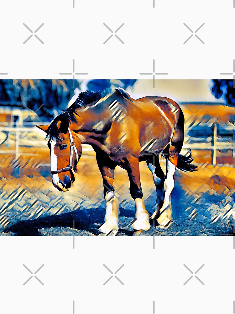 Brown shire horse outside – digital painting with dark blue and light brown color palette by NickoPrints