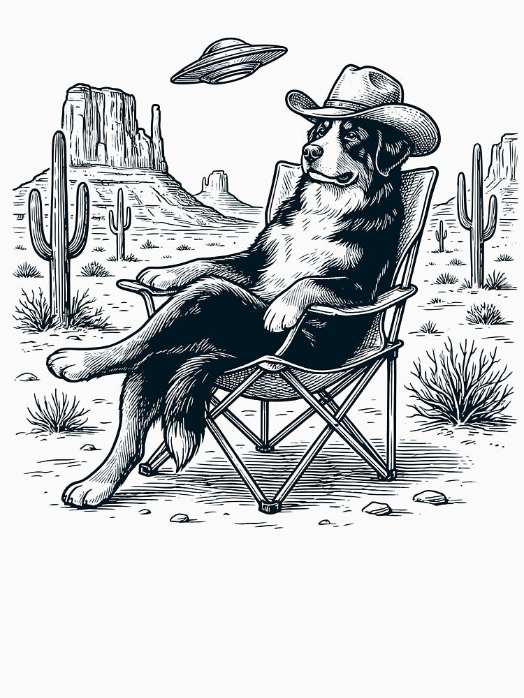 Vintage Bernese Mountain Dog Cowboy UFO Western Alien Dog Lover by DoodleTortle
