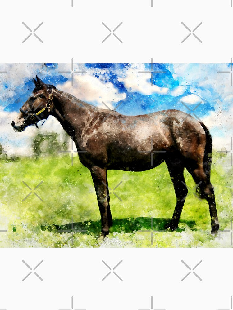 Thoroughbred horse on a pasture - watercolor painting by NickoPrints