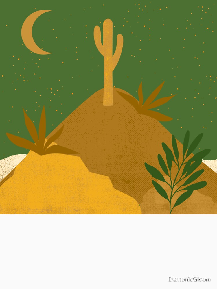 Desert chic hills cactus and moon green cream and gold, by DemonicGloom