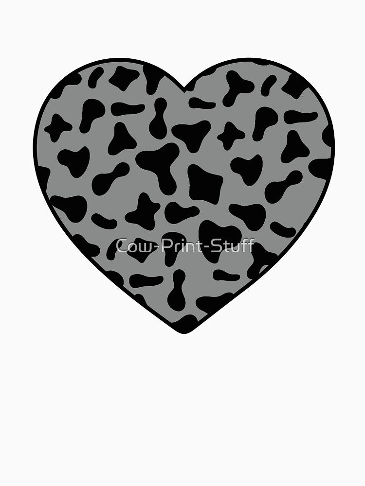 Black Cow Pattern on Grey Cowhide | Grey Cow Skin Heart by Cow-Print-Stuff