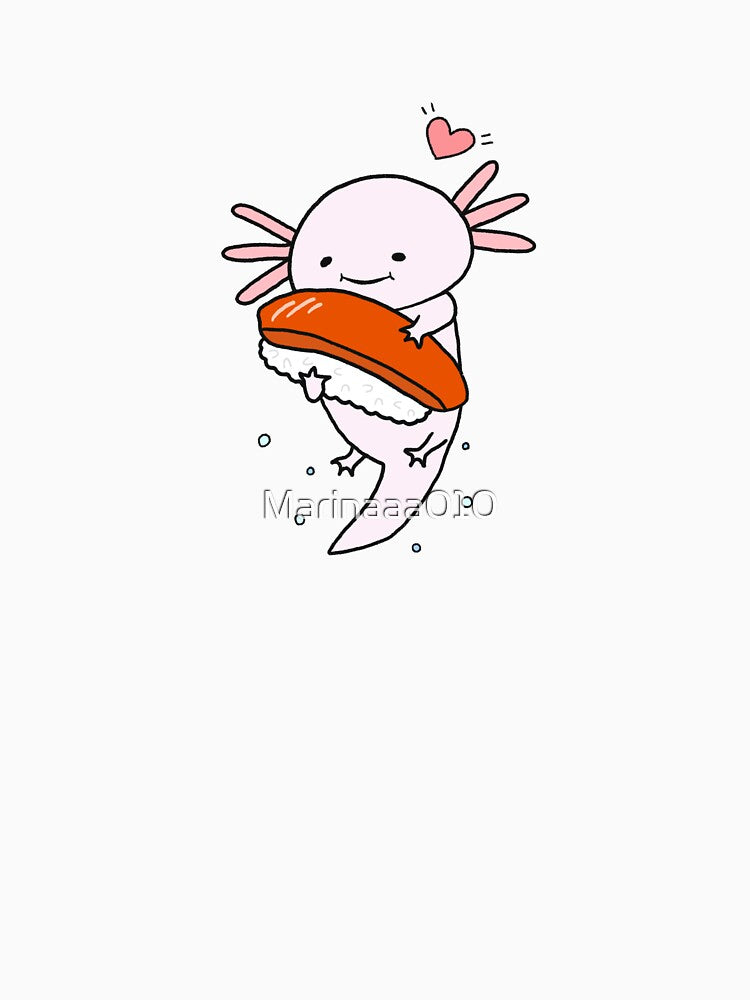 Axolotl and Sushi Cute Kawaii Funny Anime Animal Japanese Art by Marinaaa010