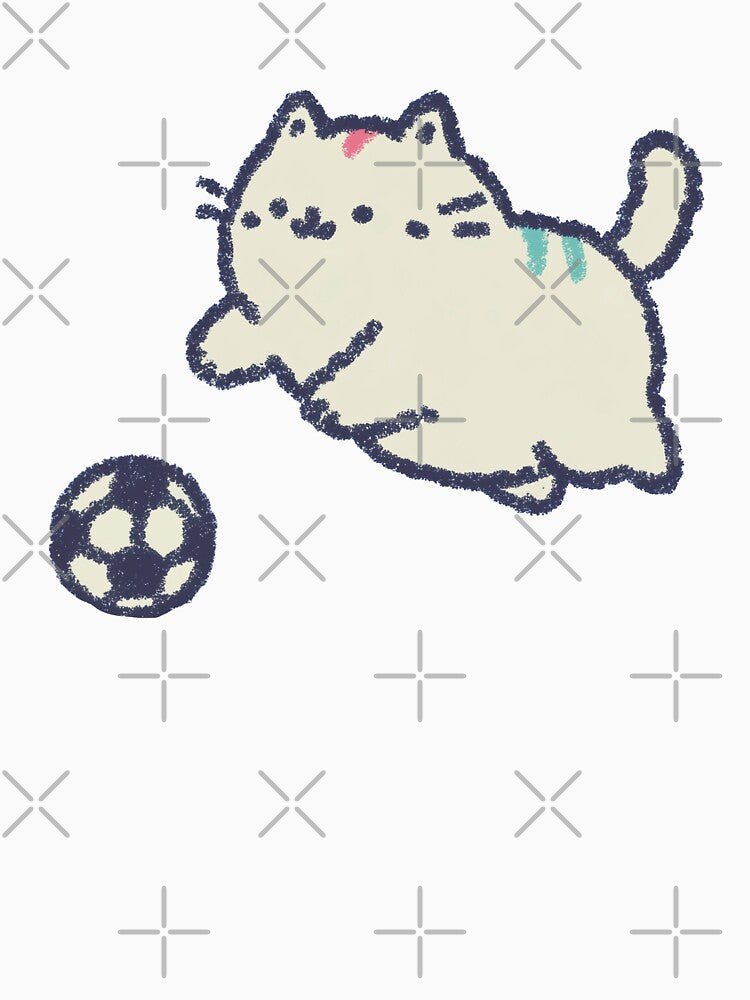 Soccer Football Cat, chubby crayon-style kawaii kitten by Magnificent Lizard