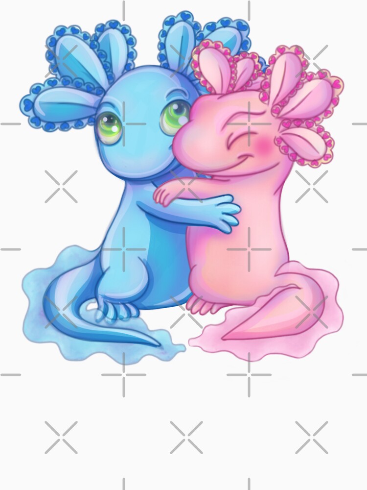 Kawaii Axolotl Love Birds Pink and Blue by Levana-Jane