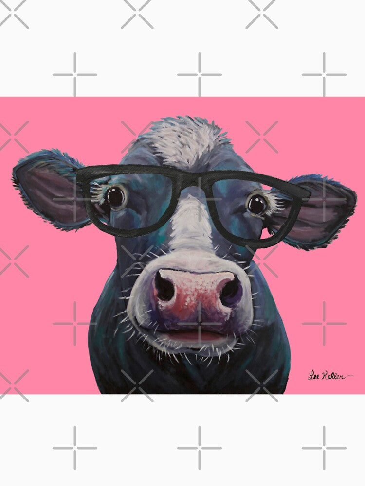 Cow Art, Clara Belle Cow with Glasses Art by leekellerart