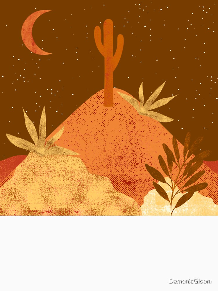 Desert chic hills cactus and moon red brown orange and tan by DemonicGloom
