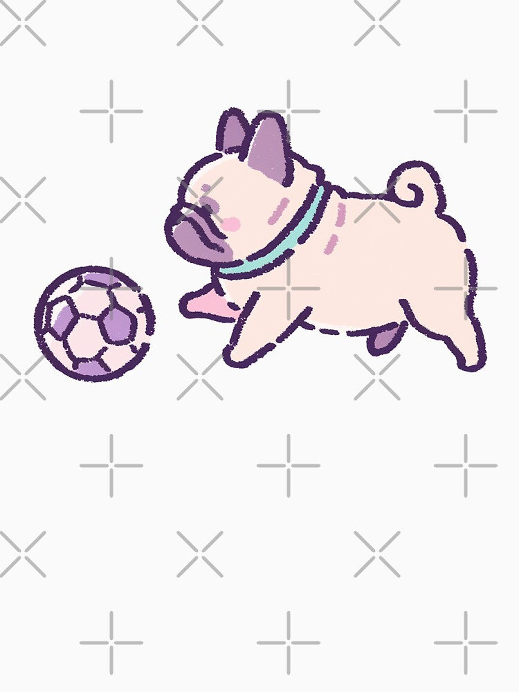 French Bulldog Soccer Football Illustration, Cute Pastel Puppy Playing Ball by Magnificent Lizard