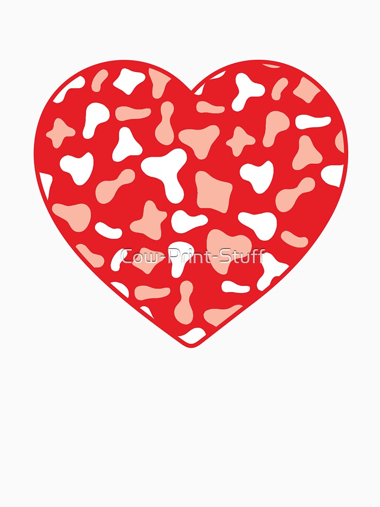Pink White Cow Pattern on Red Cowhide | Red Cow Skin Heart by Cow-Print-Stuff