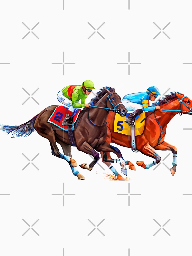 Two racing horses in competition. Hippodrome. Hippodrome. Cross the race track. The horse riding. Vector illustration. Derby. Isolated on white background by yassineddy