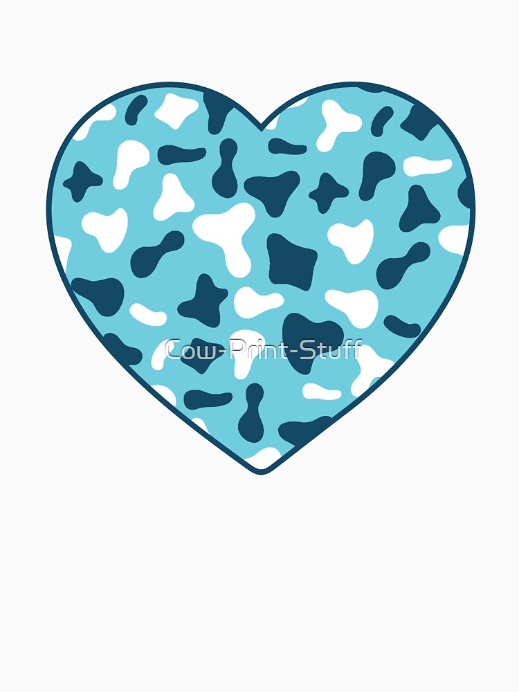 Royal Blue White Cow Pattern on Light Blue Cowhide | Light Blue Cow Skin Heart by Cow-Print-Stuff