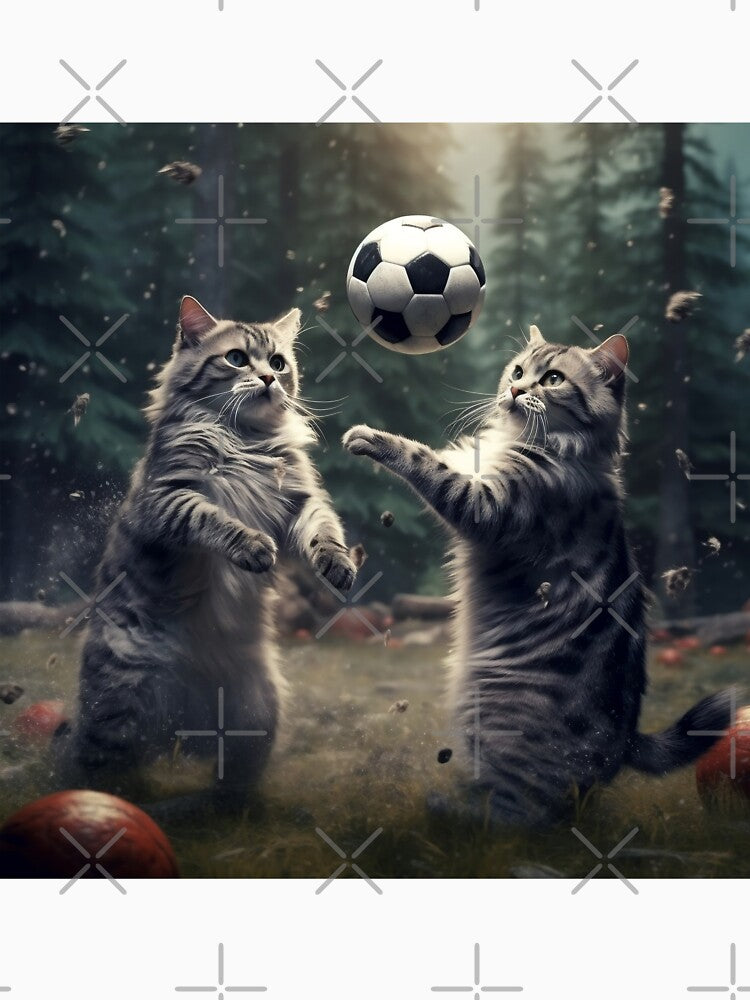 Two American Longhair Cats Are Playing Soccer by BDMeow