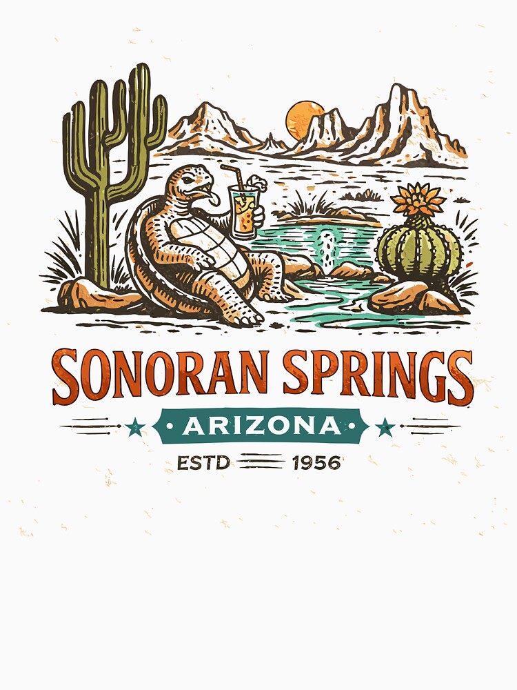 Sonoran Springs Arizona Vintage Desert Illustration by Matinez Pink