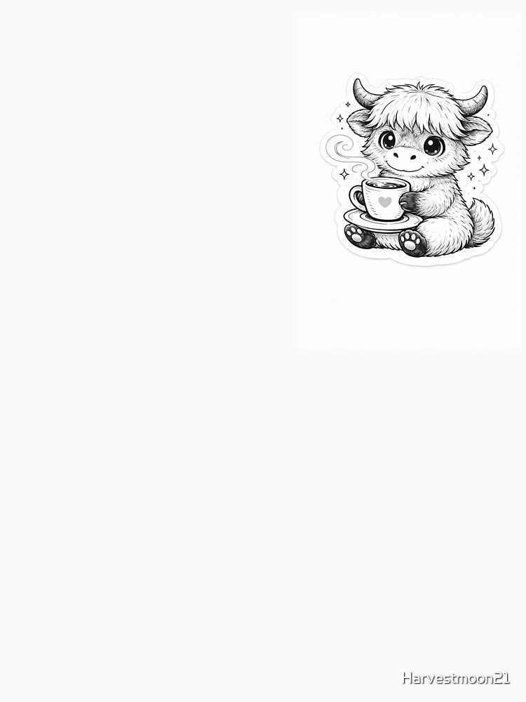 Cute Cozy Highland Cow Drinking Coffee Sticker by Harvestmoon21