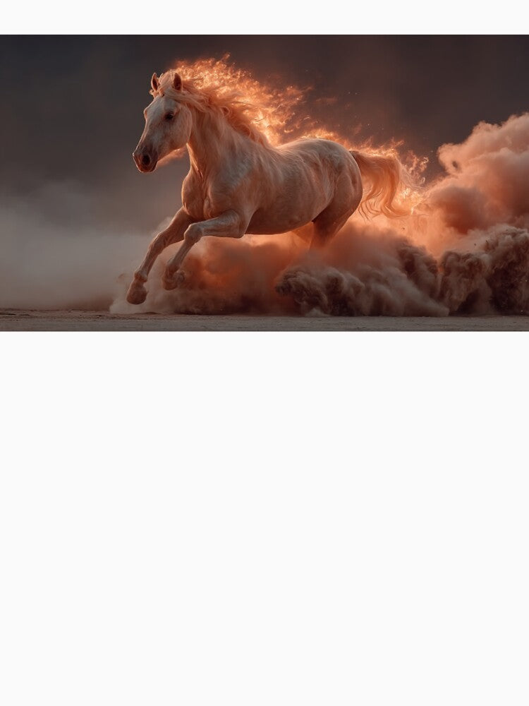 Fire Spirit Horse Running Through Desert Dust at Sunset by MatvHelen