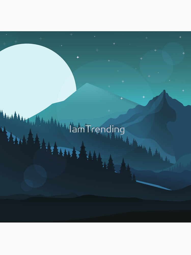 Nature Mountain Forest Full Moon Blue Night Scenery by IamTrending