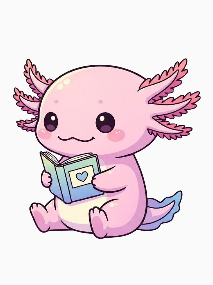 Adorable Pink Axolotl Reading a Book - Cute Axolotl Art for Animal and Book Lovers by soletstudio