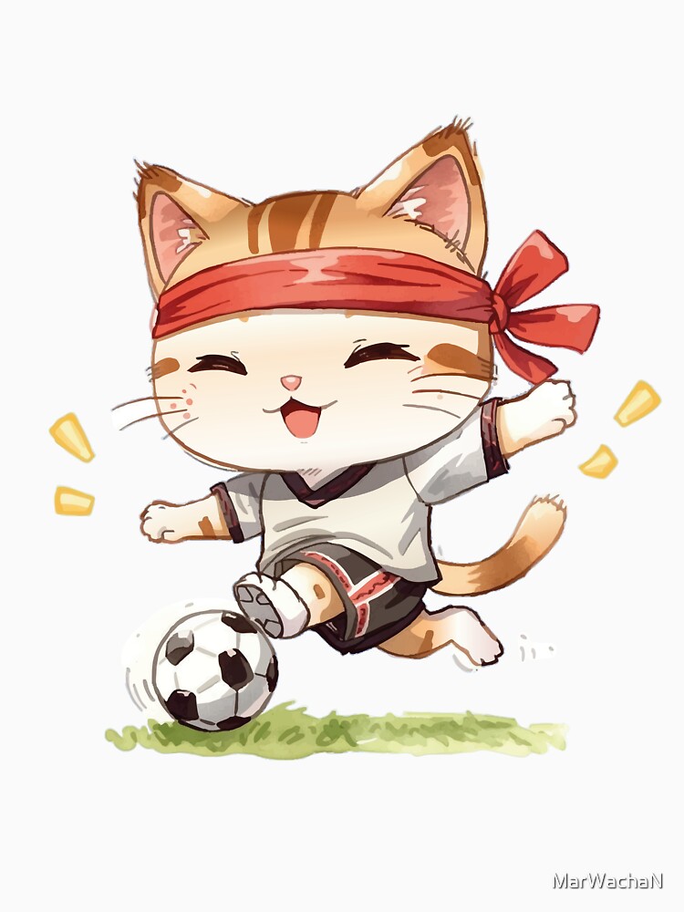 Adorable Cat Playing Football – Cute Sports Illustration by MarWachaN