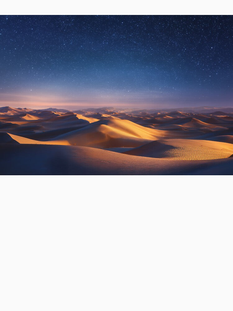 Starry Desert Dunes at Twilight – Golden Sands & Milky Way Glow by EK-World