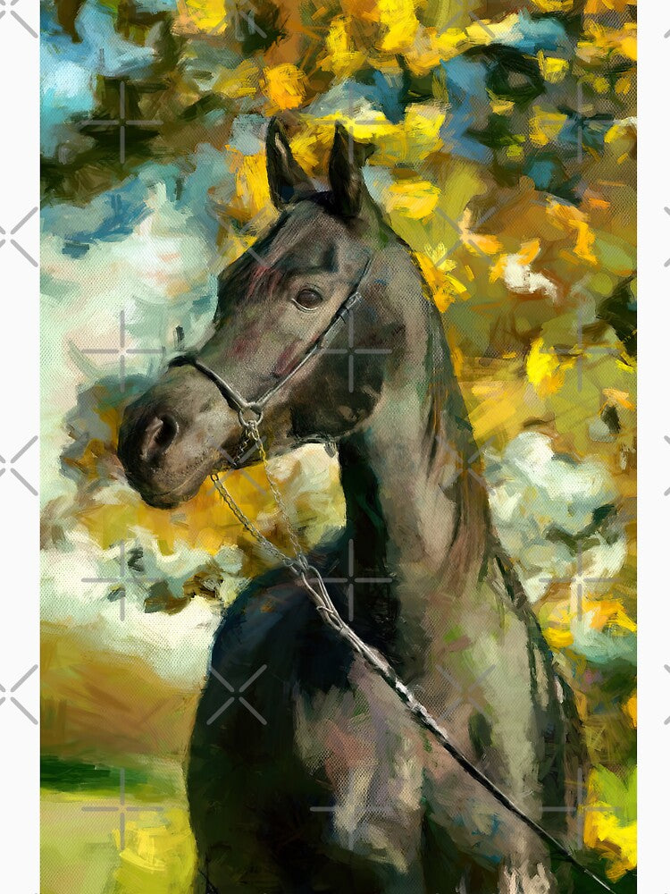 Brown arabian horse sitting in front of a tree – digital painting by NickoPrints