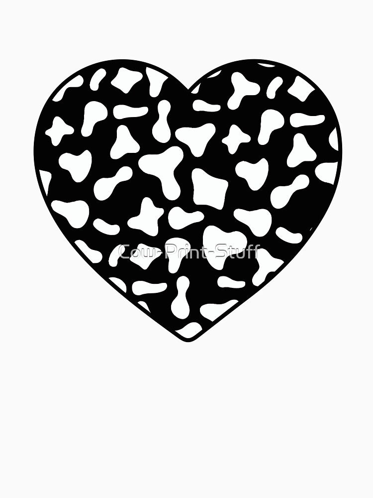 White Cow Pattern on Black Cowhide | Black Cow Skin Heart by Cow-Print-Stuff