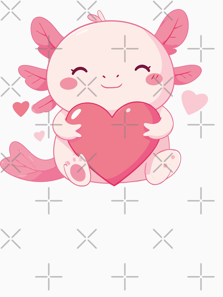 Cute Axolotl Holding Heart – Kawaii Valentine Axolotl by Rocamisetas