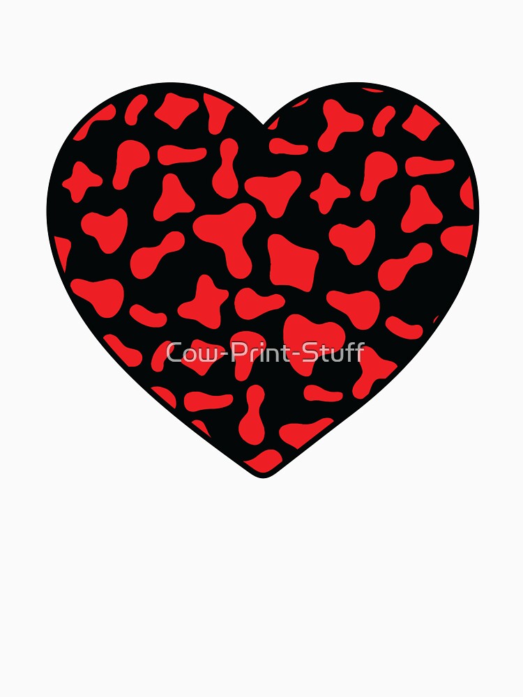 Red Cow Pattern on Black Cowhide | Black Cow Skin Heart by Cow-Print-Stuff