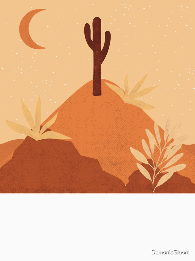 Desert chic hills cactus and moon by DemonicGloom