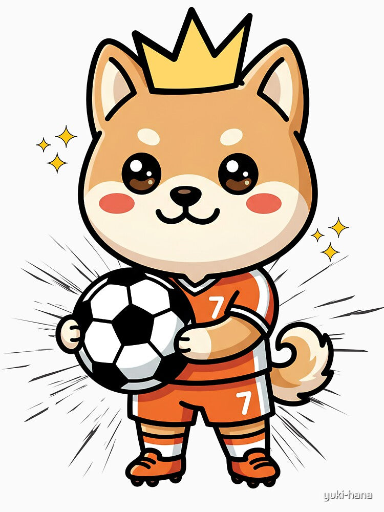 Cute Shiba Inu Soccer Player Cartoon with Crown by yuki-hana