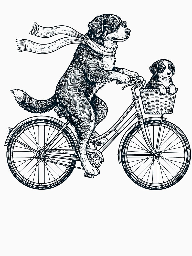 Vintage Bernese Mountain Dog Riding Bike Bicycle Cycling Dog Lover by DoodleTortle