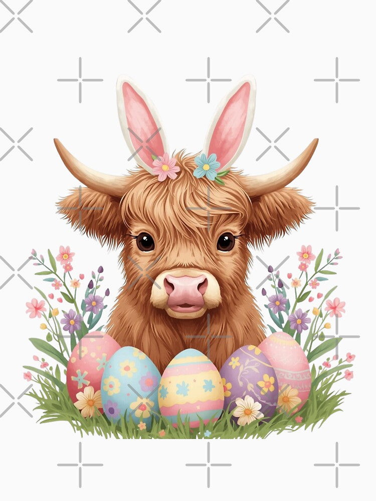 Cute Easter Highland Cow With Bunny Ears Spring Farm Animal by KelliesGrafix