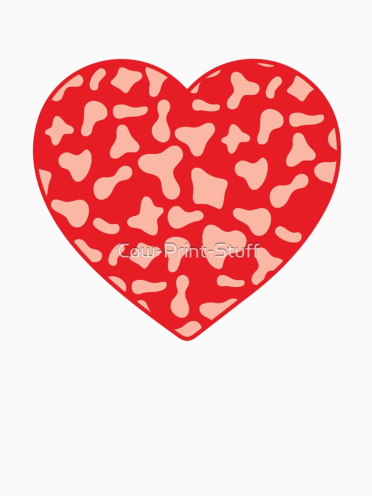 Pink Cow Pattern on Red Cowhide | Red Cow Skin Heart by Cow-Print-Stuff