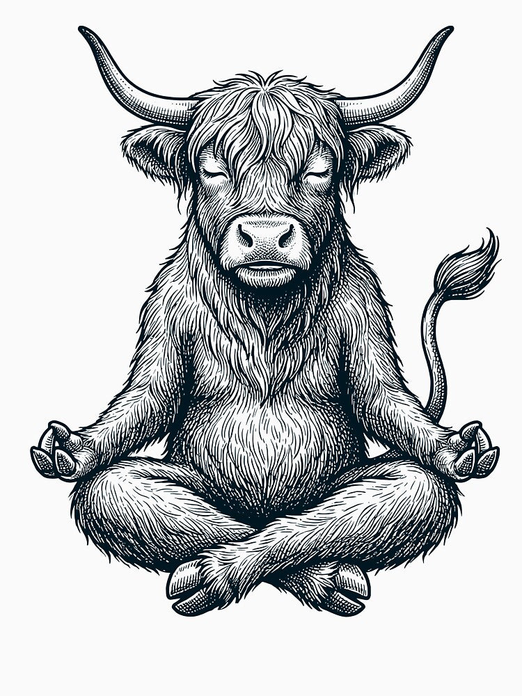 Vintage Highland Cow Yoga Lotus Meditation Lover by DoodleTortle