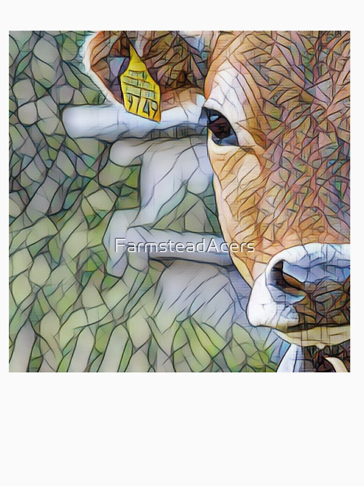 Close up Brown cow staring at me painting artwork by FarmsteadAcers