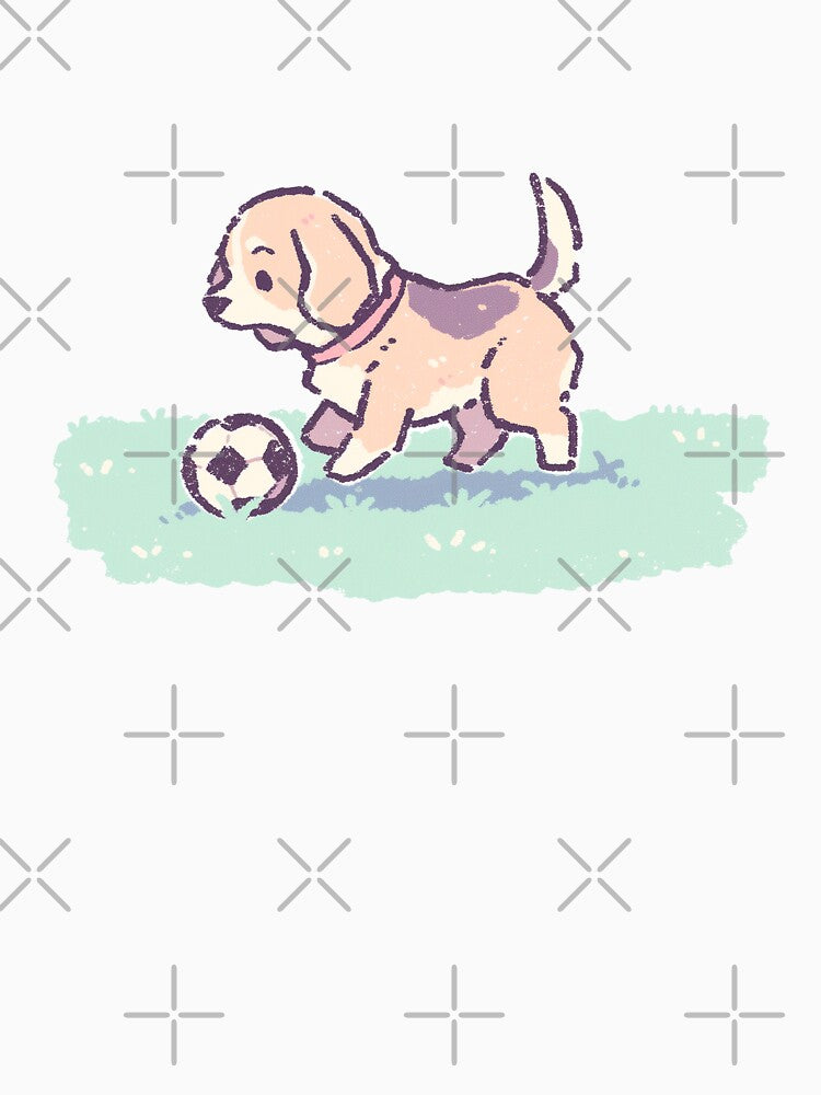 Soccer Football Beagle puppy, playful pastel illustration by Magnificent Lizard