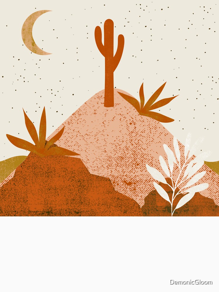 Desert chic hills cactus and moon Orange pink cream and gold by DemonicGloom