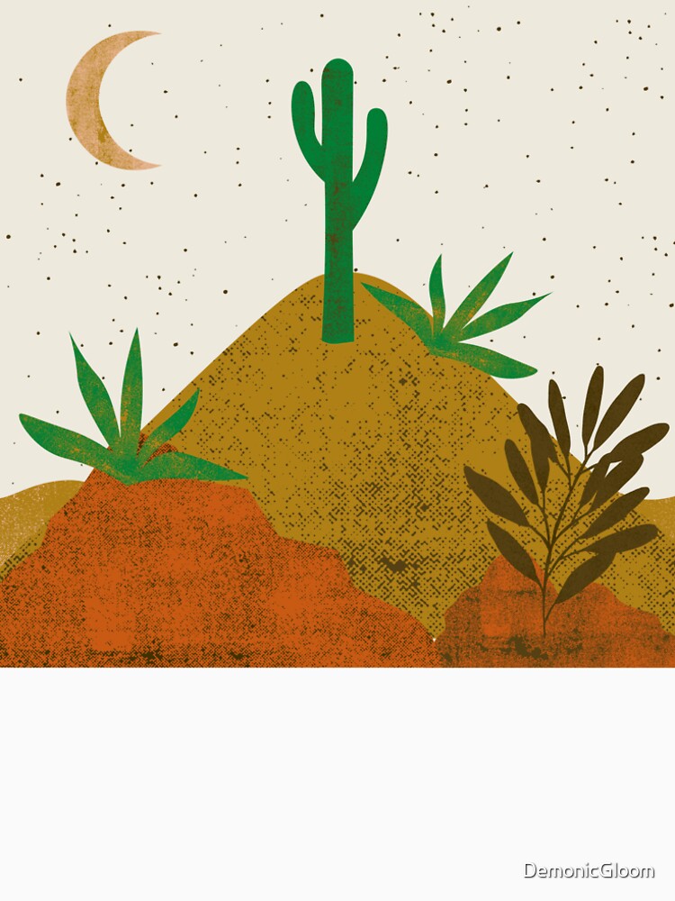 Desert chic hills cactus and moon green orange cream light brown, by DemonicGloom