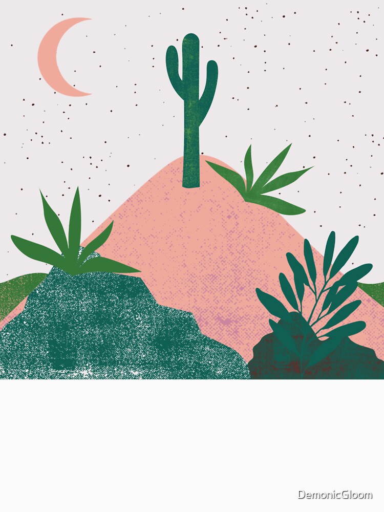 Desert chic hills cactus and moon Pink and green, by DemonicGloom