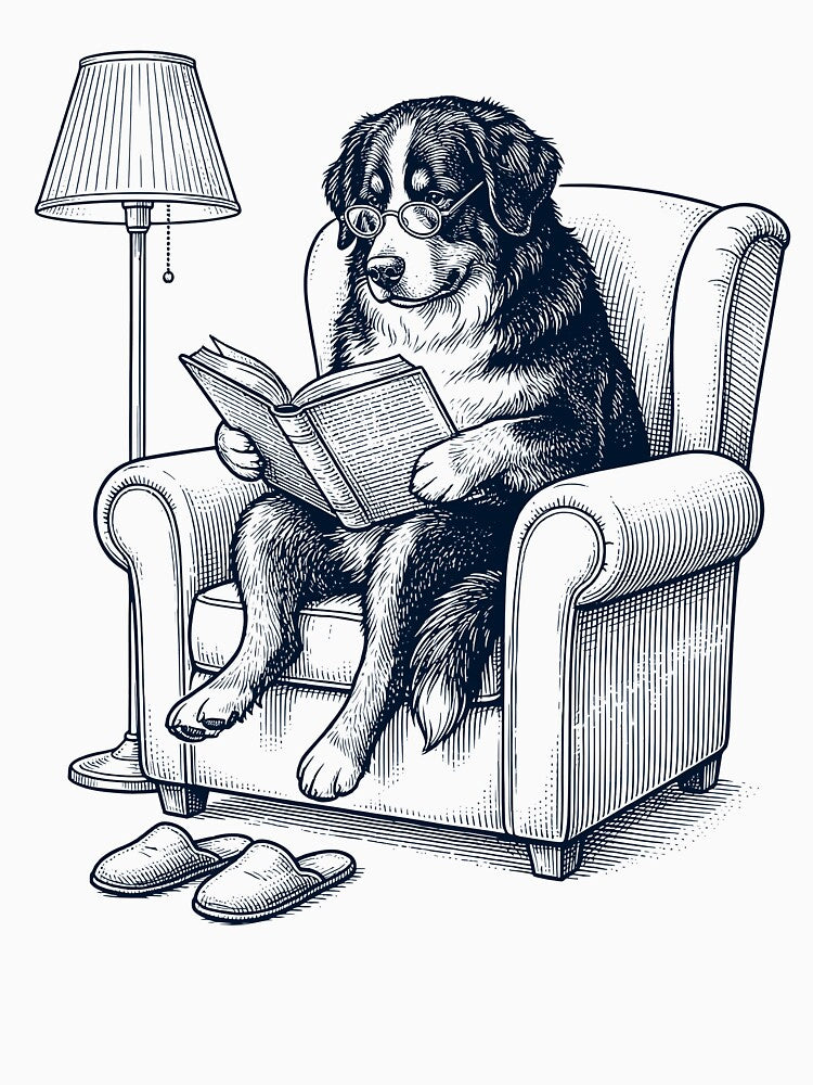 Vintage Bernese Mountain Dog Read Book Dog Mom Dad by DoodleTortle