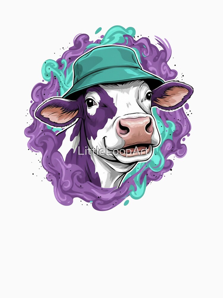 Cool Cow with Bucket Hat Funny Farm Animal Illustration by LittleLoopArt