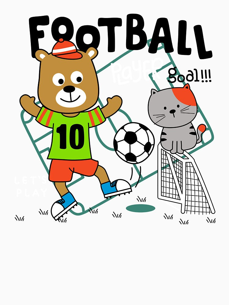cartoon bear playing soccer, bear playing soccer with cat, bear and cat playing soccer by GreyStanzione1
