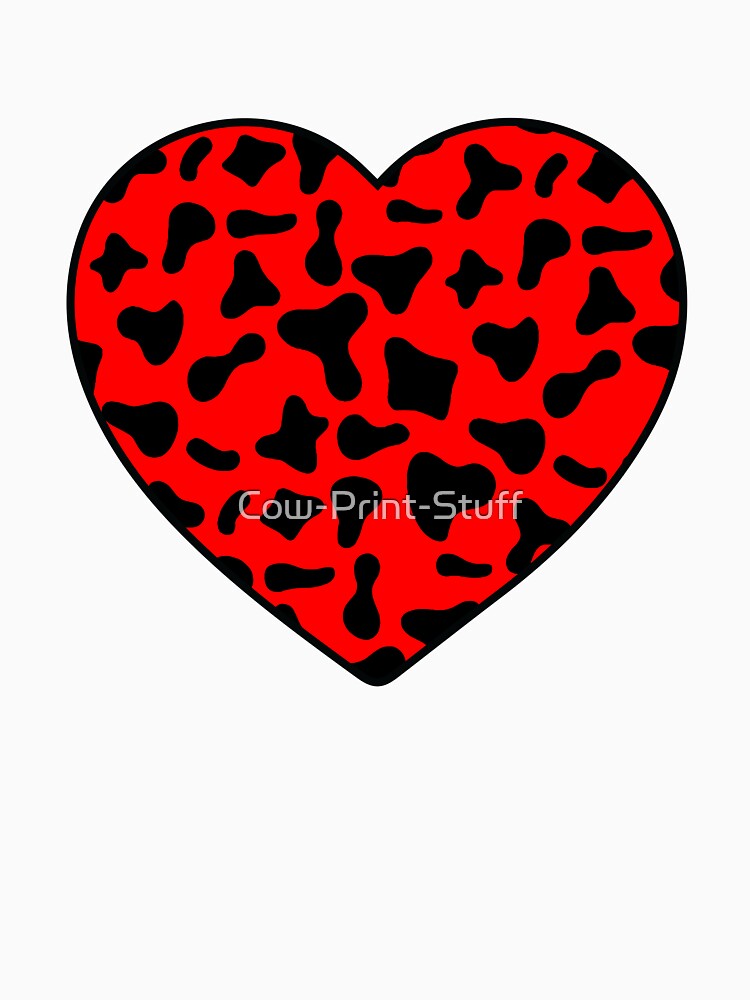 Black Cow Pattern on Red Cowhide | Red Cow Skin Heart by Cow-Print-Stuff