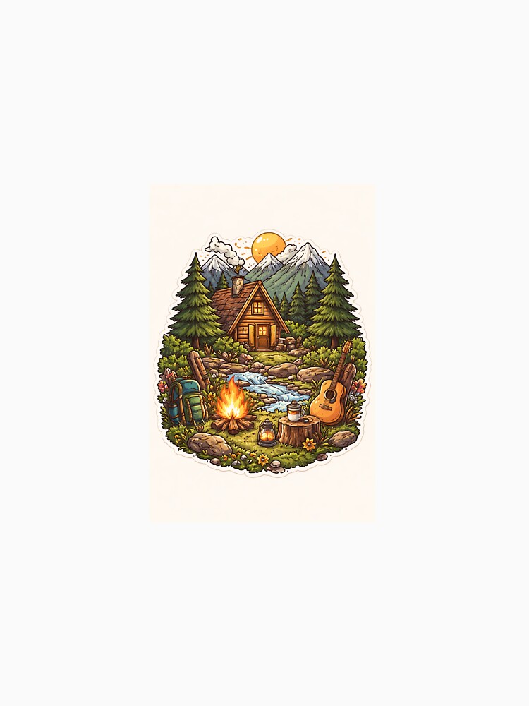 Cozy Mountain Cabin Camping Illustration by “Fit Art Studio