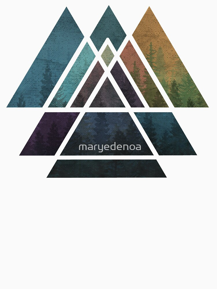 Sacred Geometric Triangles - Colorful Grunge Misty Forest by maryedenoa
