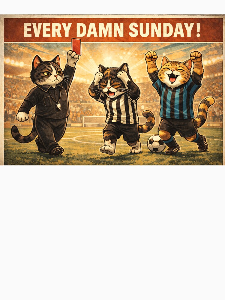 Every Damn Sunday – Retro Football Cats Drama by MeowMoodArt