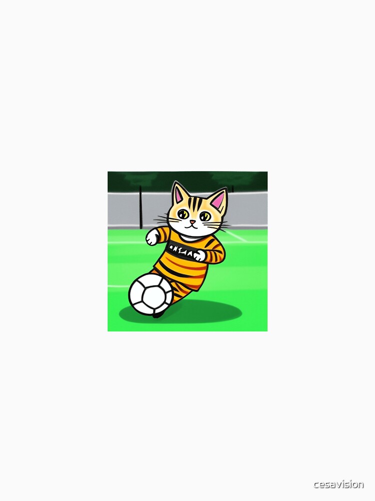 Drawing of a cat playing football soccer by cesavision