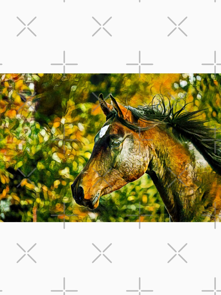 Colorful portrait of a thoroughbred horse in brown and green by NickoPrints
