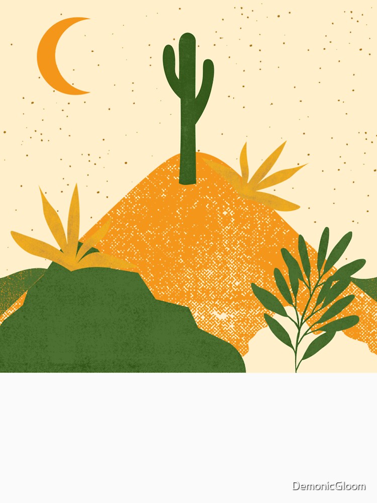 Desert chic hills cactus and moon green orange cream and gold, by DemonicGloom