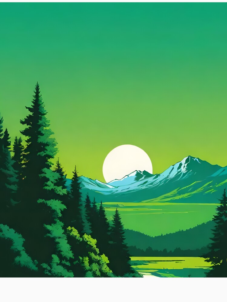 Green Mountain Forest Sunrise Illustration by SkyPetalGrace